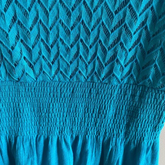 J Glee Womens Babydoll Dress L Aqua Tiered V Neck Lined Beachy Y2K - Picture 9 of 13